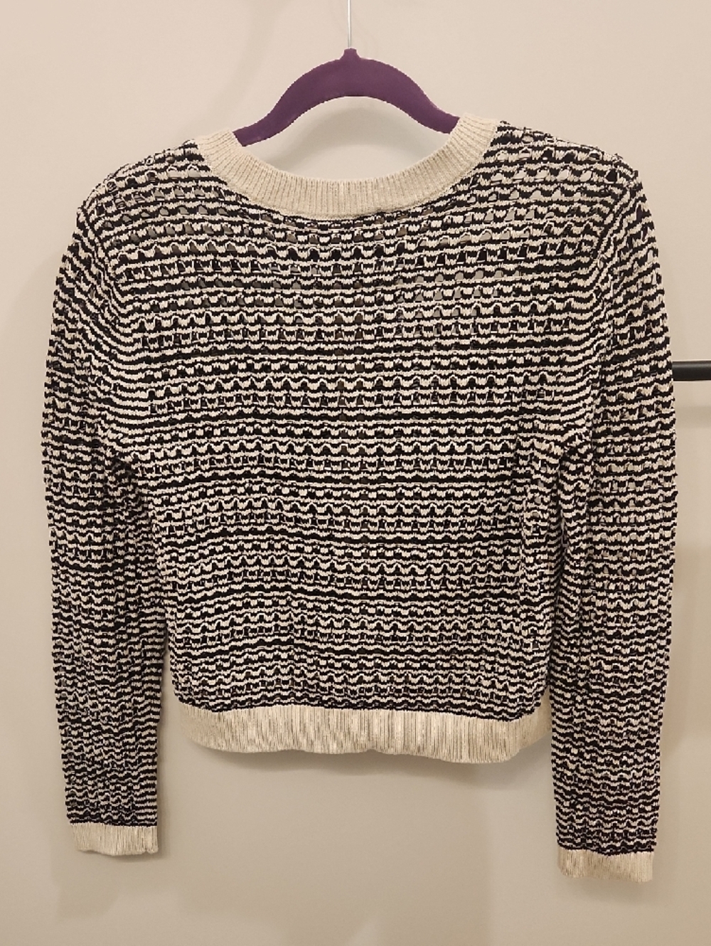 LOFT Black and Cream Button-Front Textured Cardigan - Picture 4 of 9